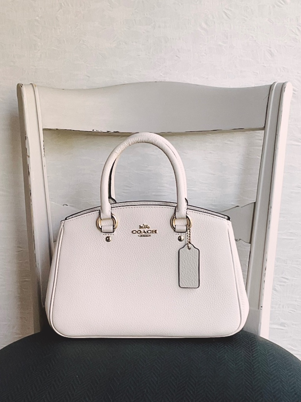 COACH Savannah Small Leather Carryall Bag in Chalk Crossbody Top Handle EUC